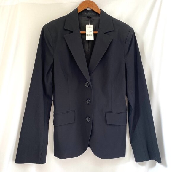 NWT EXPRESS Fitted Blazer Jacket SZ 10 Black Notch Collar 3 Button Office Career - Picture 1 of 8